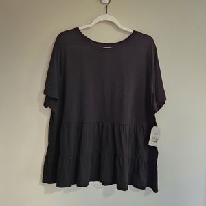 NWT Time and Tru Women's Black Tiered Peplum Style Short-Sleeve Top